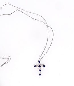 0.51TW Sapphire & Diamond Cross Necklace