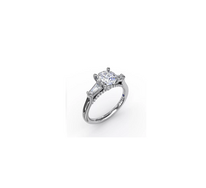 0.35TW Three-Stone Round Diamond Engagement Ring With Bezel-Set Baguettes